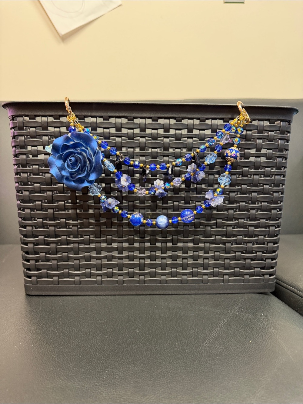 Blue Floral Multi-Strand Purse or Bag Charm with a Single Blue Rose